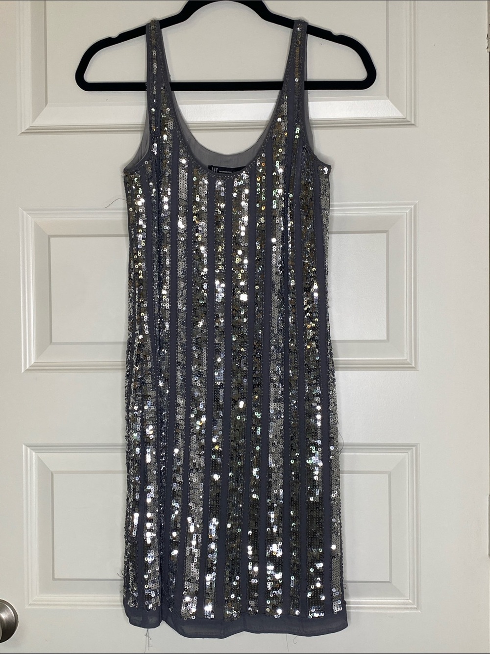 Silk Vegas Girl Silver Sequin and Beaded Mini Dress